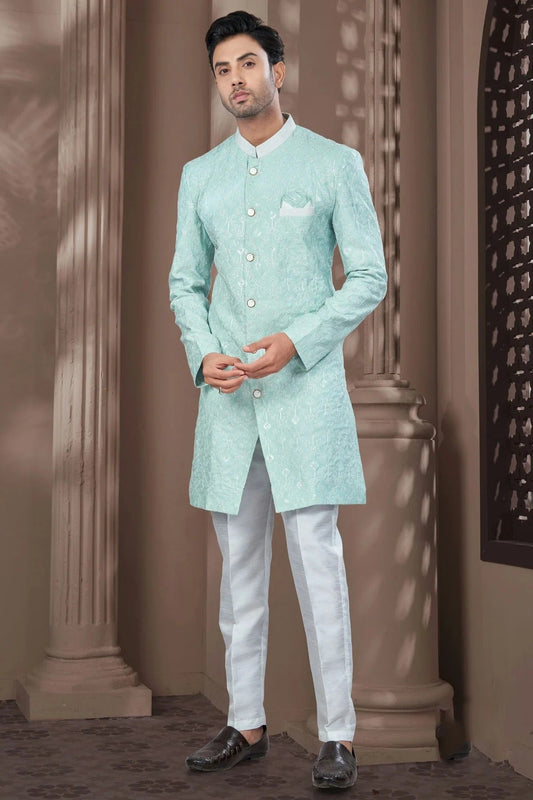 Mint Green Silk Dupion Sherwani NCSH10410172