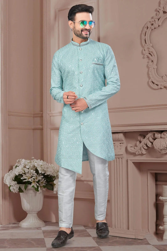 Mint Green Silk Dupion Sherwani NCSH10410199
