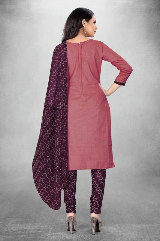 Muave Unstitched Slub Cotton Churidar Suit NCUS11610416