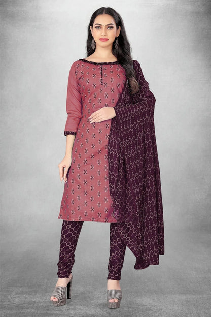 Muave Unstitched Slub Cotton Churidar Suit NCUS11610416