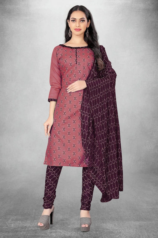 Muave Unstitched Slub Cotton Churidar Suit NCUS11610416