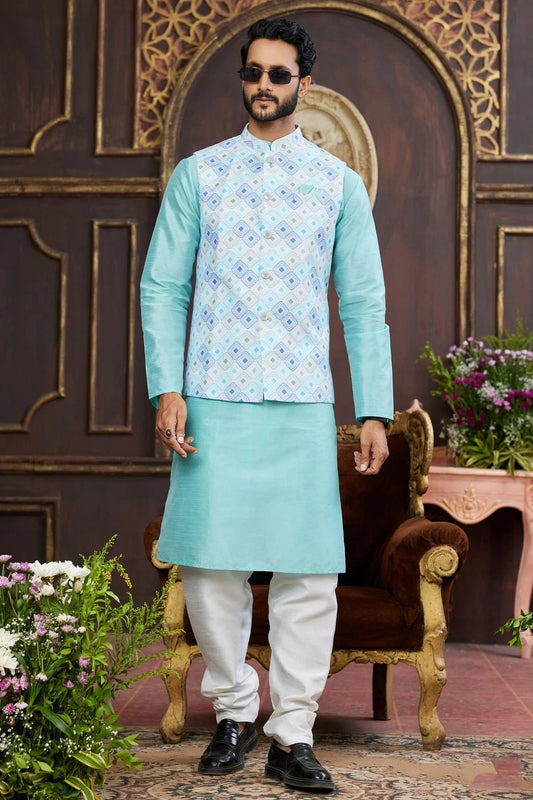 Multi Art Silk Kurta PajamaWith Jacket  NCKP12310117
