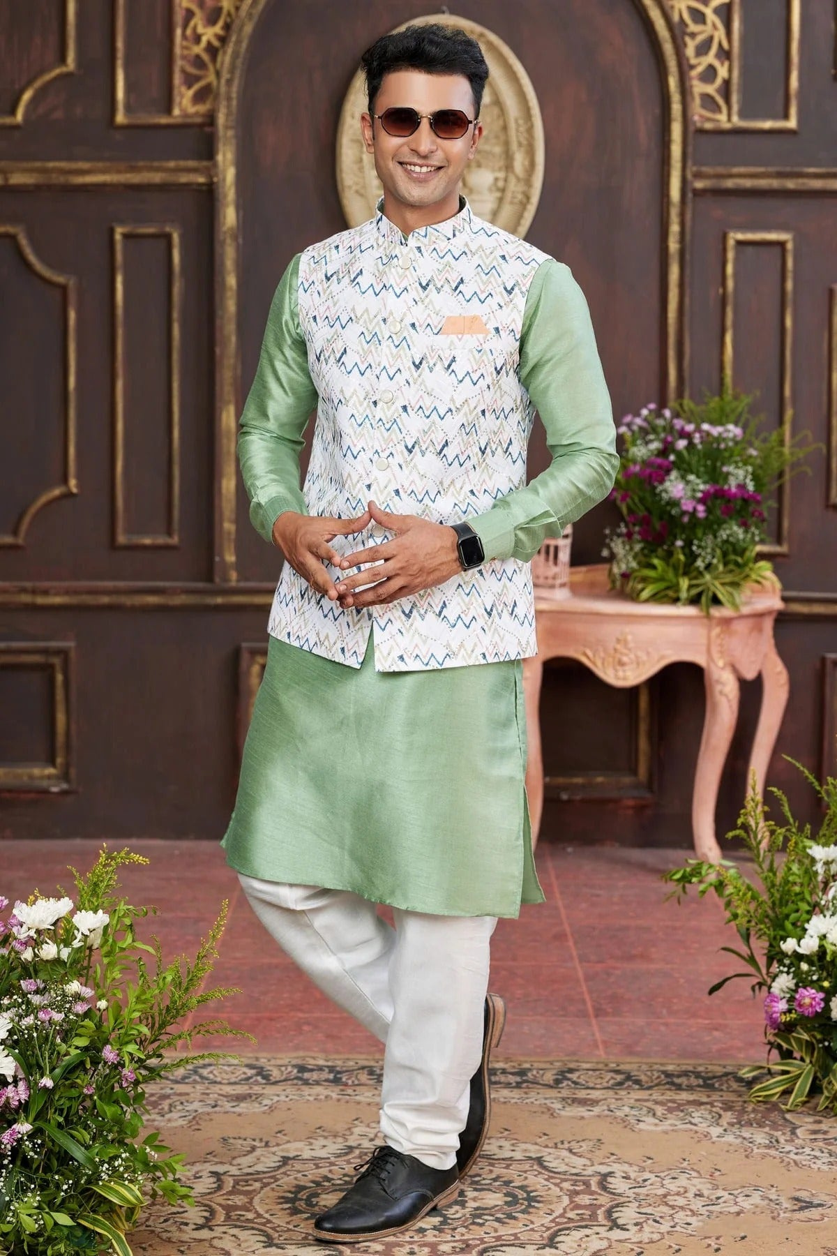 Multi Art Silk Kurta PajamaWith Jacket  NCKP12310121
