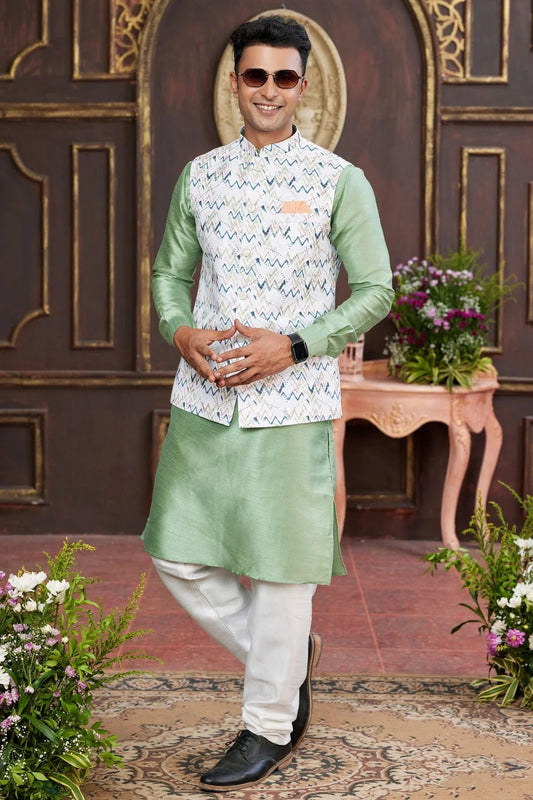 Multi Art Silk Kurta PajamaWith Jacket  NCKP12310121