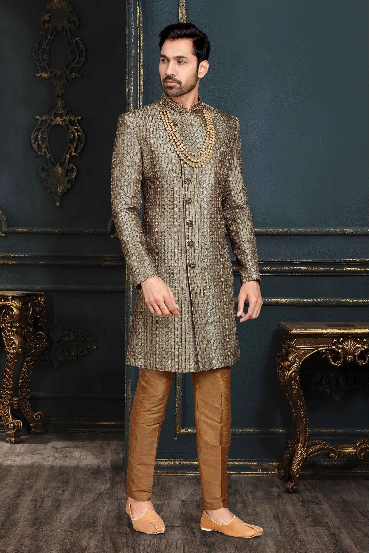 Multi Banarasi Jacquard Sherwani NCSH10410473