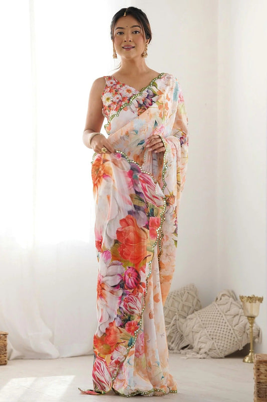 Multi Chinon Printed Saree NCSD11111546