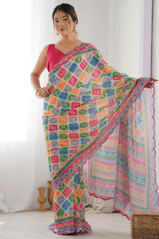 Multi Chinon Printed Saree NCSD11111548