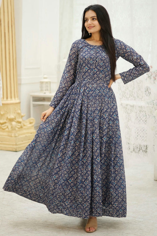 Multi Faux Georgette Stitched Gown NCGW11111355