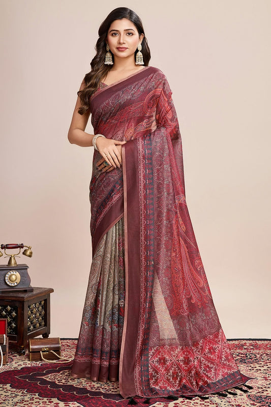 Multi Linen Printed Saree NCSD11111718