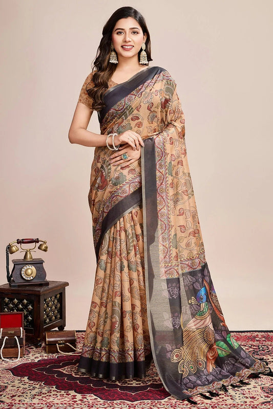 Multi Linen Printed Saree NCSD11111719