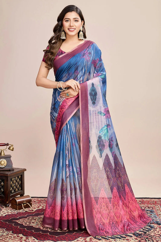 Multi Linen Printed Saree NCSD11111721