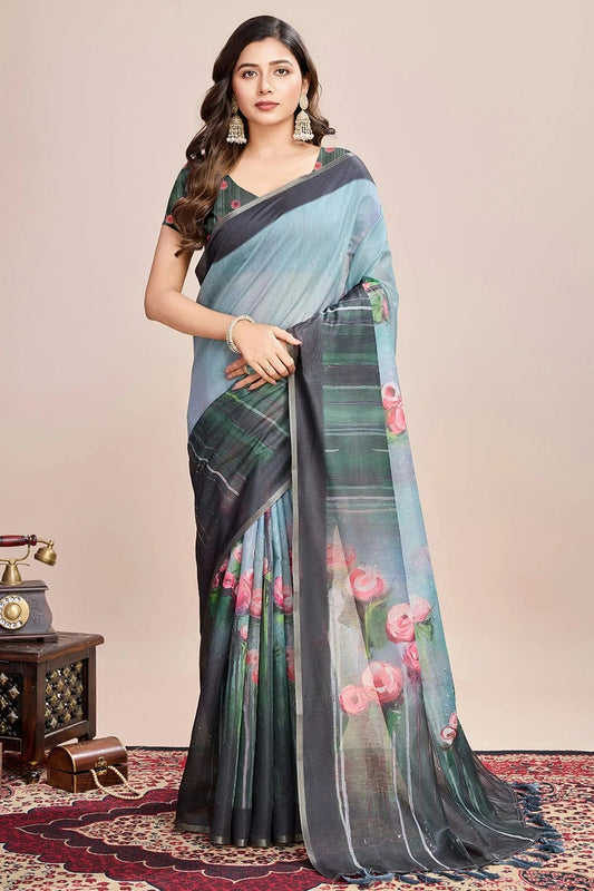 Multi Linen Printed Saree NCSD11111722