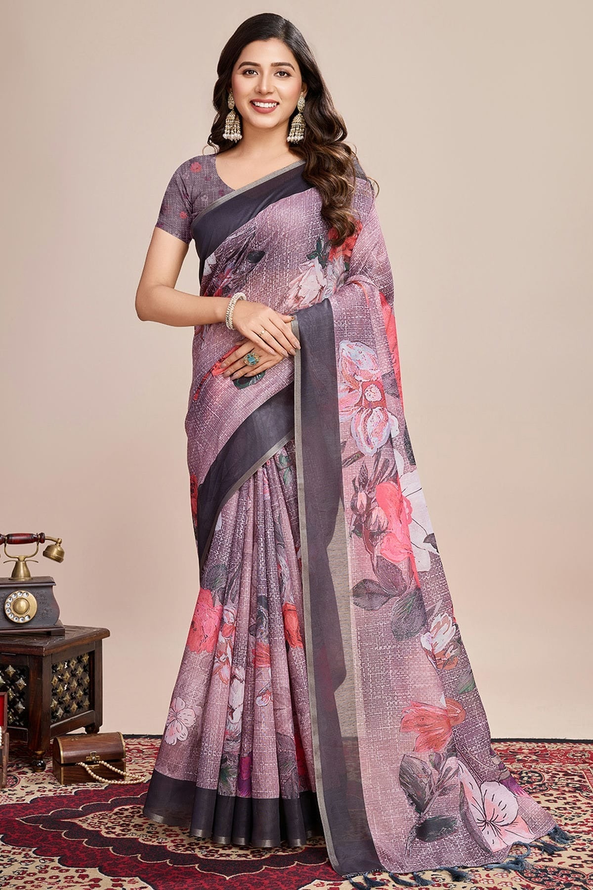 Multi Linen Printed Saree NCSD11111723