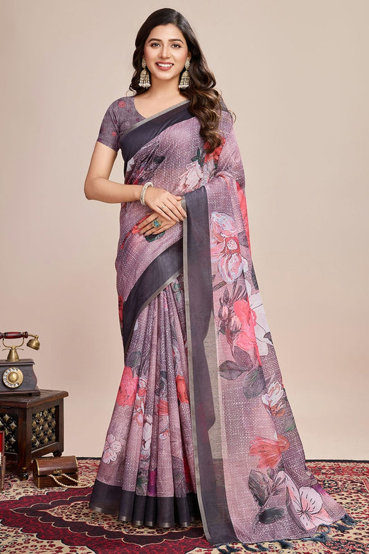Multi Linen Printed Saree NCSD11111723