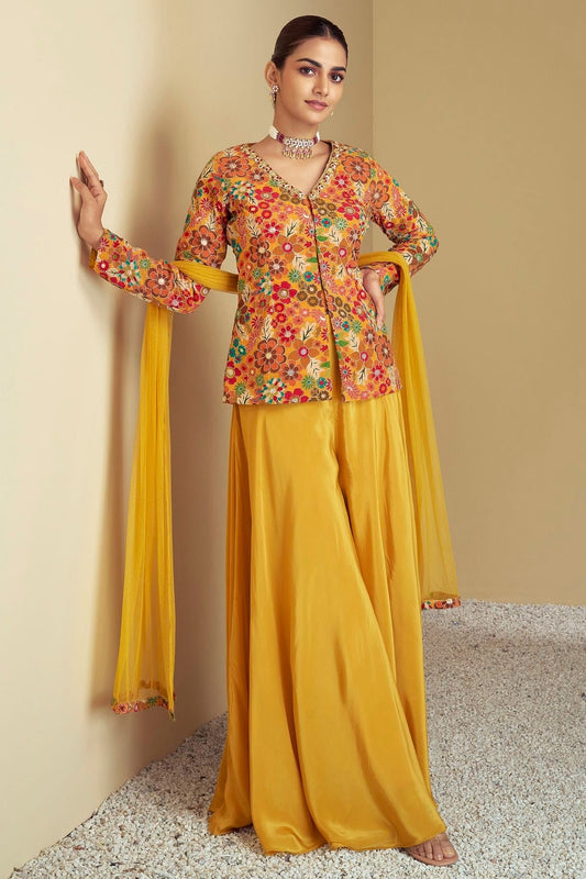 Multi Semi Stitched Pure Chinon Palazzo Pant Suit NCSM11410359