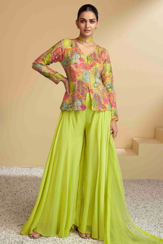Multi Semi Stitched Pure Chinon Palazzo Pant Suit NCSM11410360