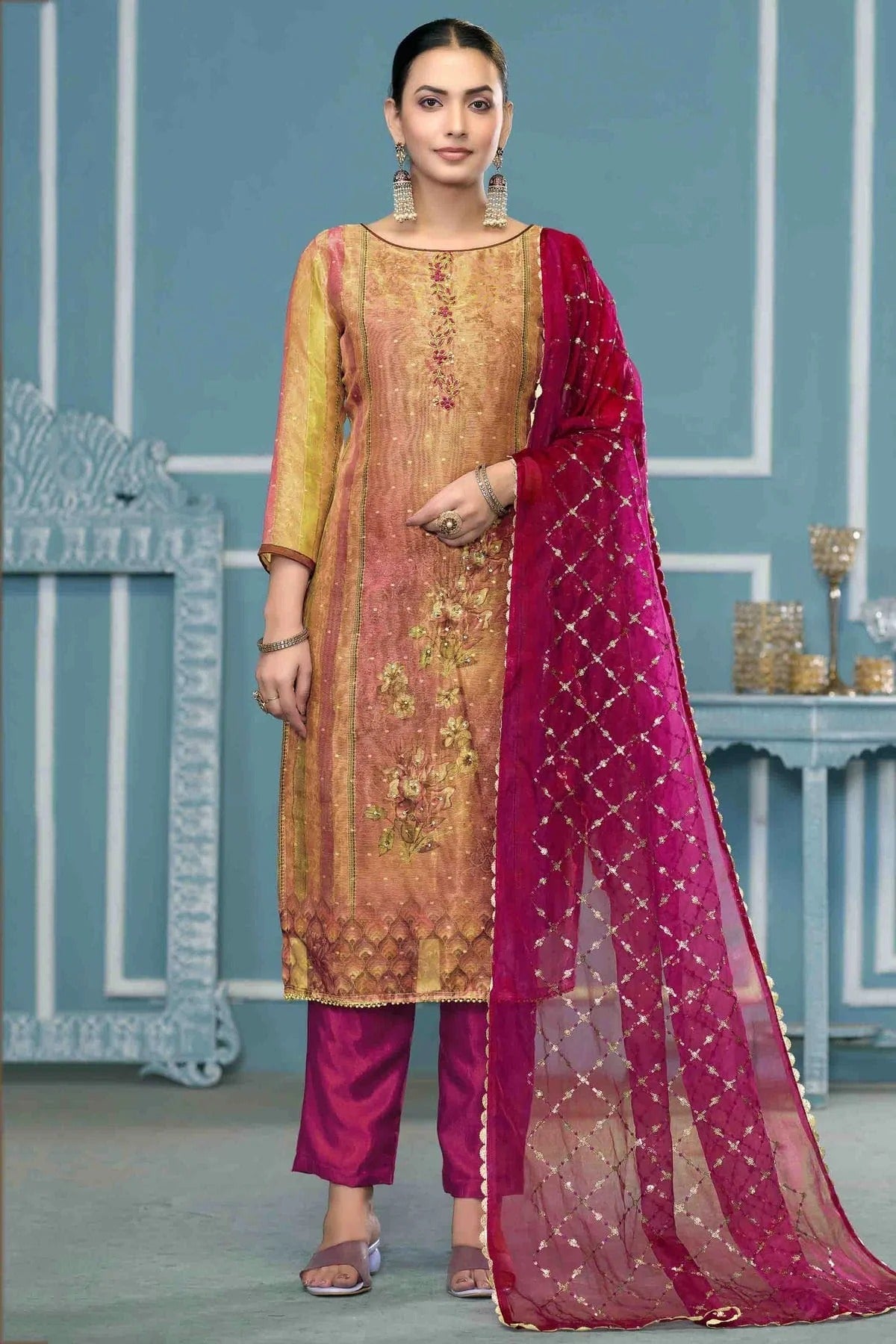 Multi Shimmer Silk Pant Style Suit NCSM11110741