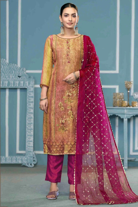 Multi Shimmer Silk Pant Style Suit NCSM11110741