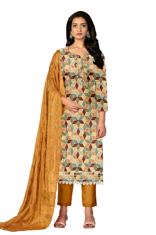Multi Unstitched Cambric Cotton Straight Suit NCUS11610313