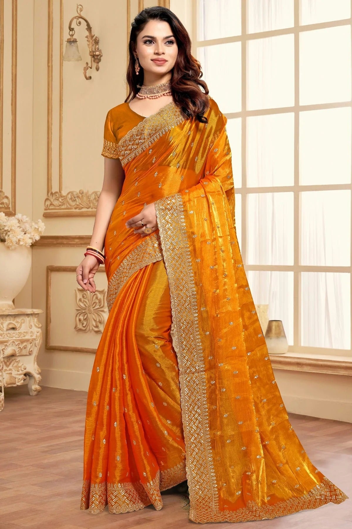 Mustard Burberry Silk Designer Saree NCSD11210258