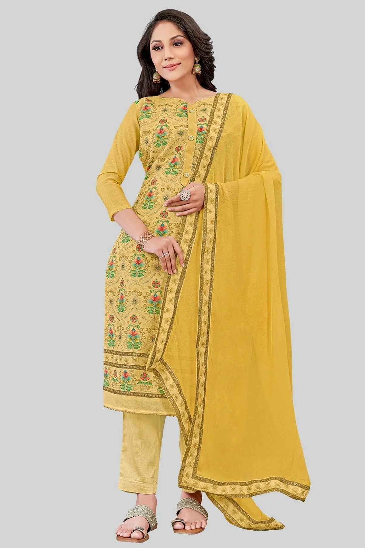 Mustard Chanderi Silk Pant Style Suit NCSM11112399