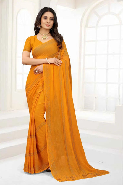 Mustard Chiffon Stone Saree NCSD11210876