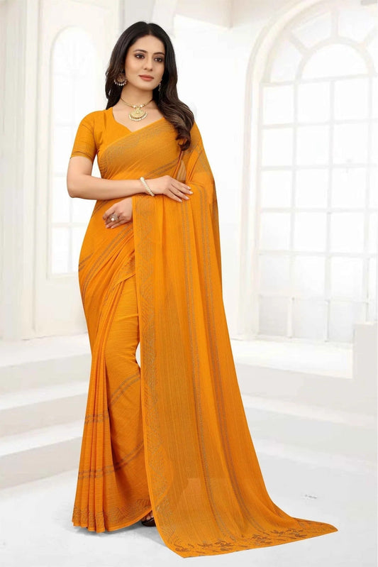 Mustard Chiffon Stone Saree NCSD11210876