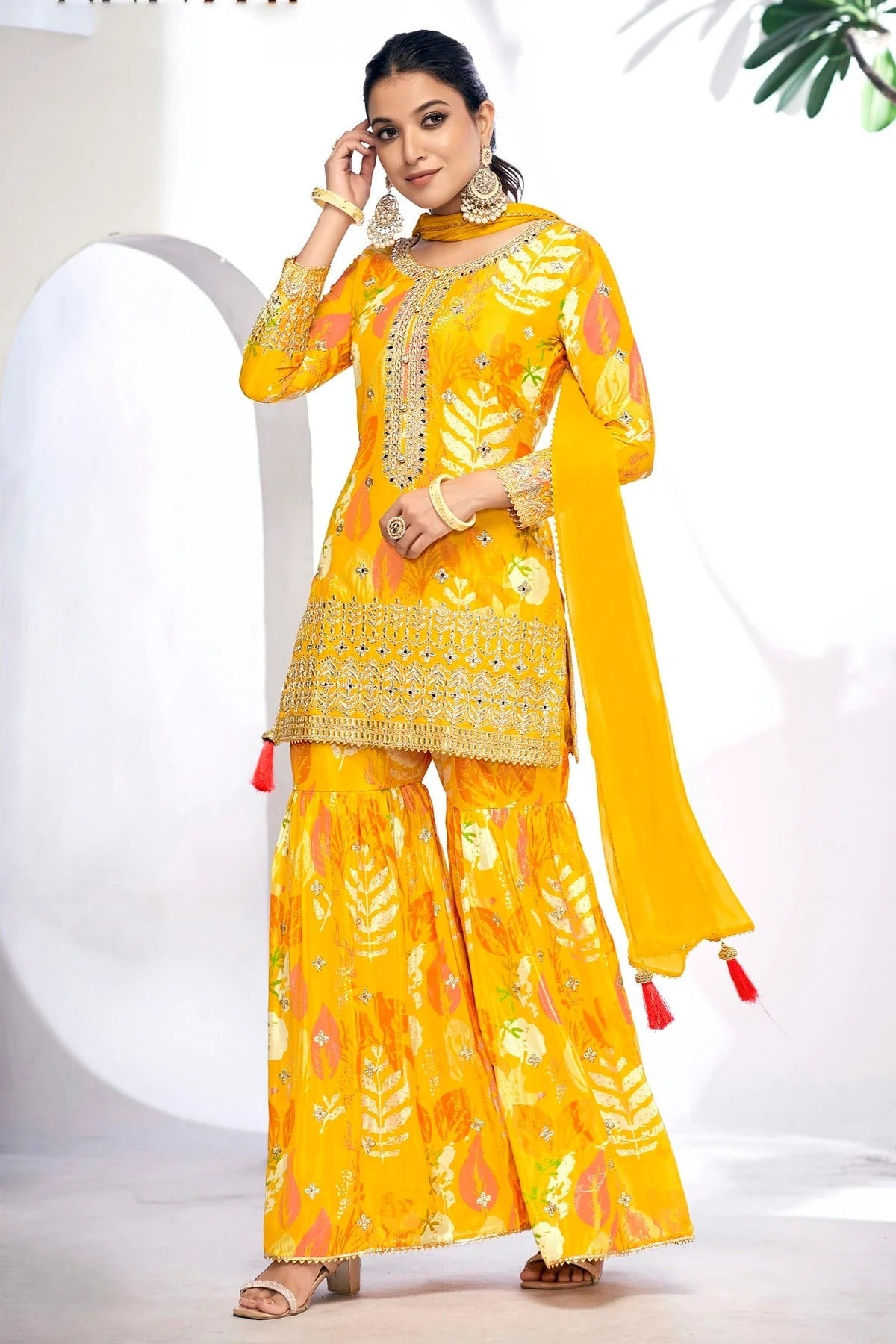 Mustard Chinon Sharara Suit NCSM11410544