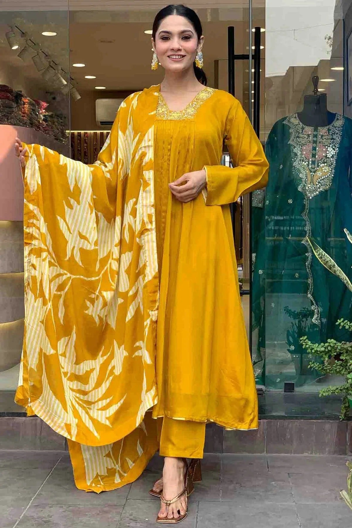 Mustard Chinon Silk Stitched Suit NCSS11110680