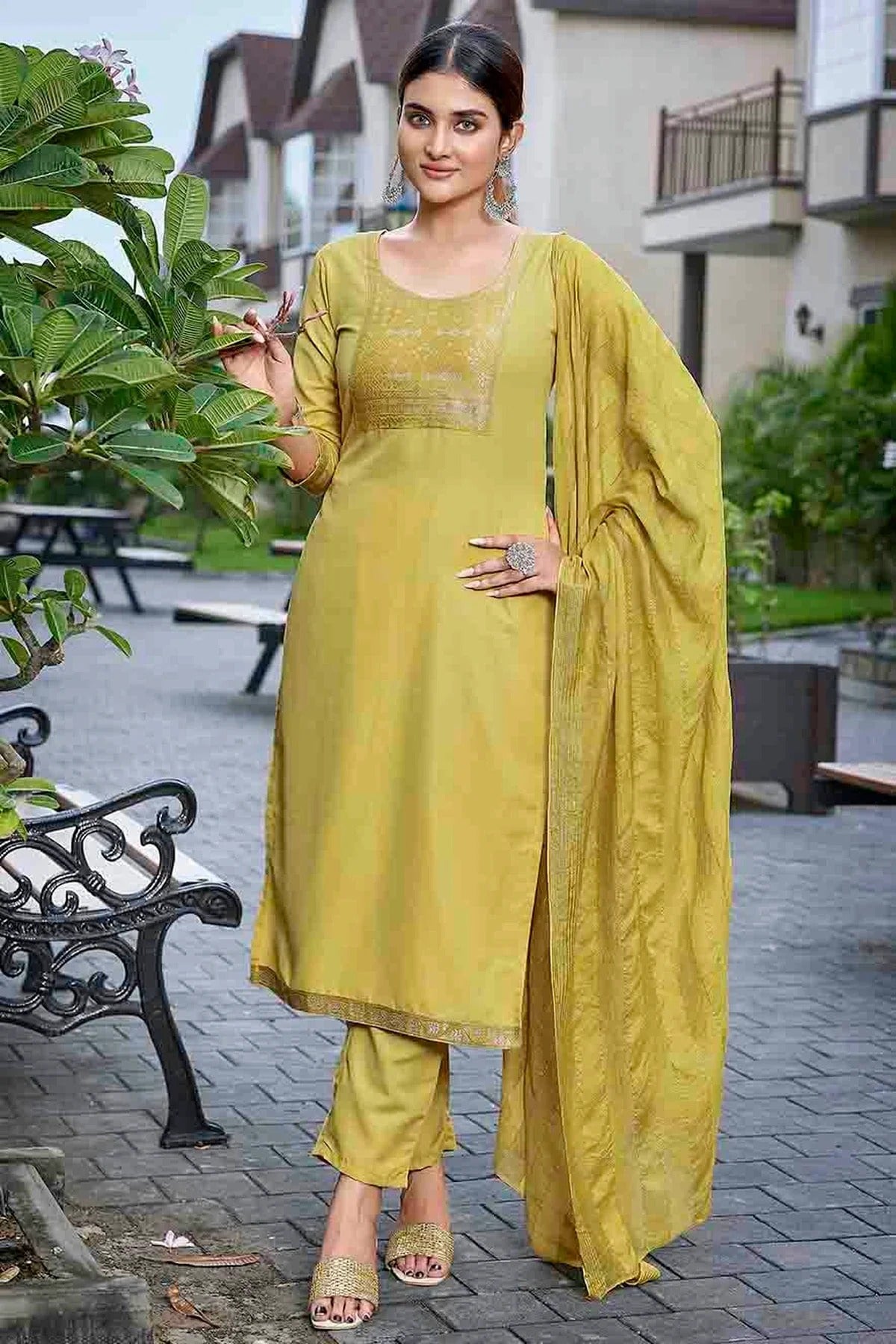 Mustard Cotton Blend Stitched Suit NCSS11110868
