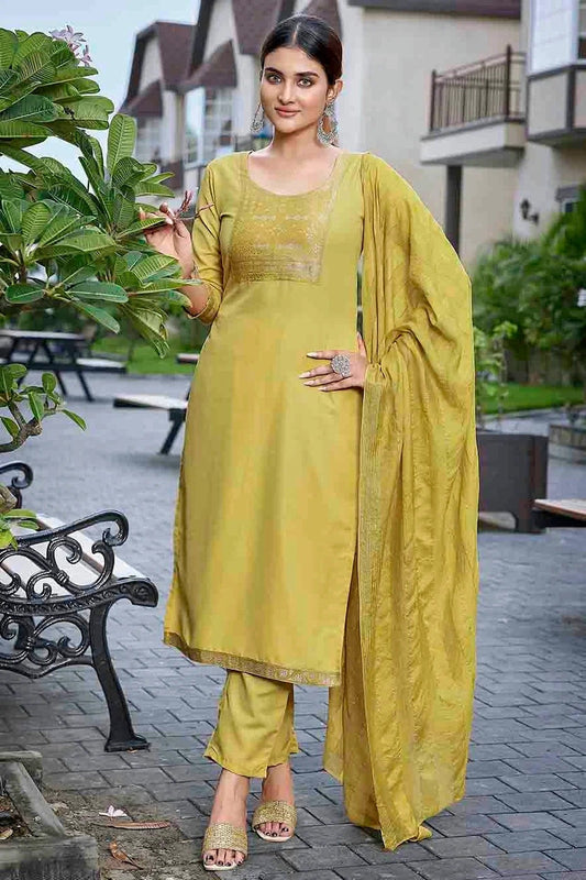 Mustard Cotton Blend Stitched Suit NCSS11110868