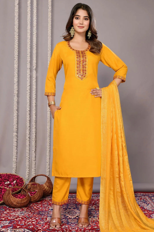 Mustard Cotton Blend Stitched Suit NCSS11111392