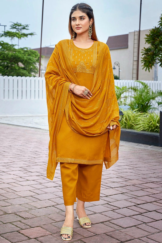 Mustard Cotton Blend Stitched Suit NCSS11111400