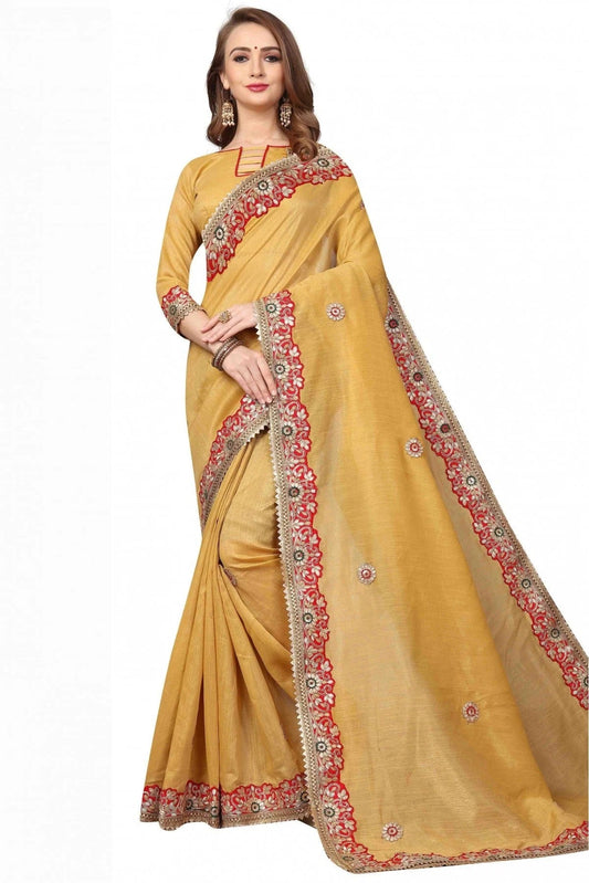 Mustard Cotton Silk Embroidery Saree NCSD11210543