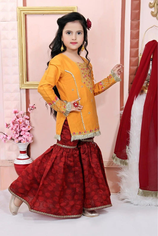 Mustard Cotton Silk Embroidery Sharara Suit NCGW10710779