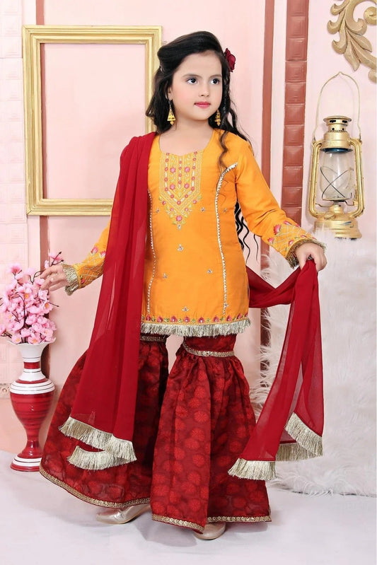 Mustard Cotton Silk Embroidery Sharara Suit NCGW10710779