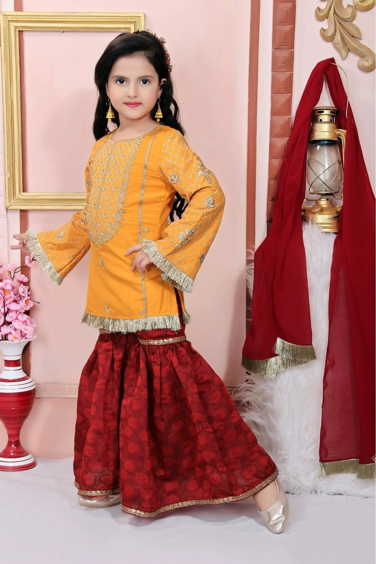 Mustard Cotton Silk Embroidery Sharara Suit NCGW10710782