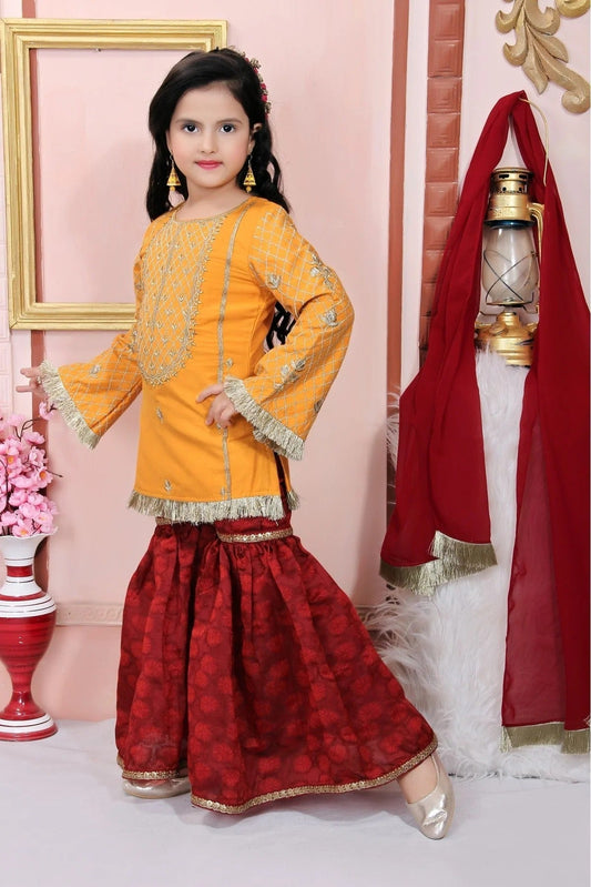 Mustard Cotton Silk Embroidery Sharara Suit NCGW10710782
