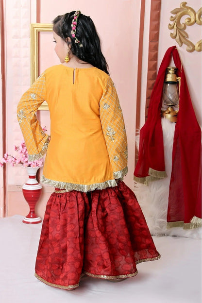 Mustard Cotton Silk Embroidery Sharara Suit NCGW10710782