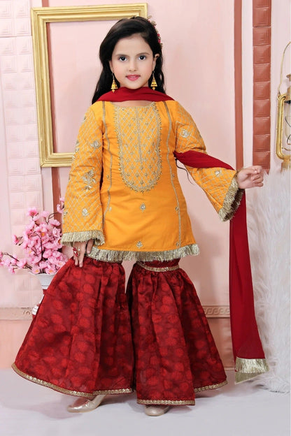 Mustard Cotton Silk Embroidery Sharara Suit NCGW10710782