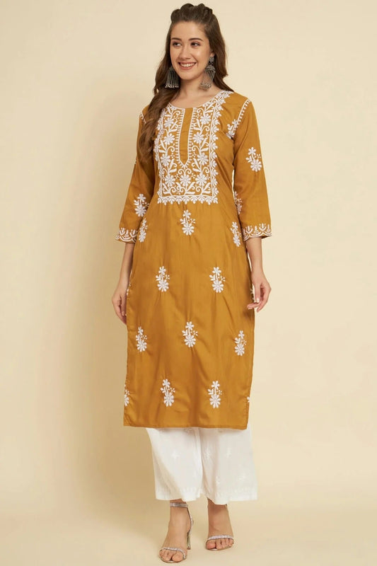 Mustard Cotton Slub Kurti NCKR11112187