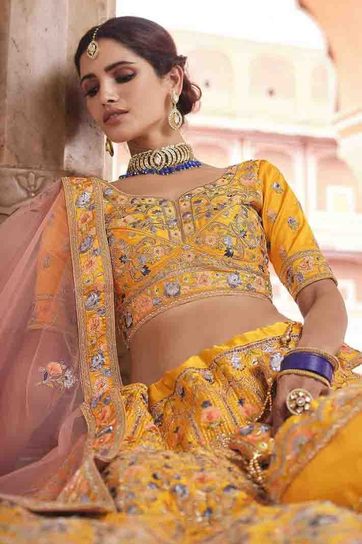Mustard Crepe Thread Lehenga Choli NCLC10810481