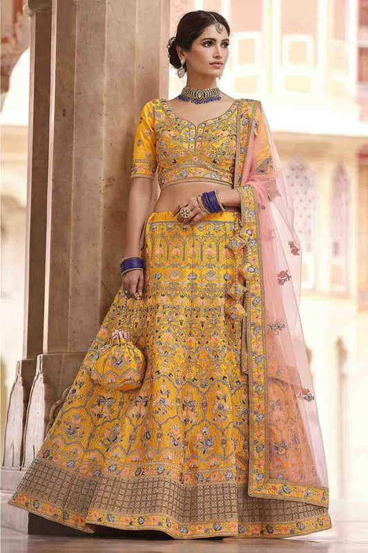 Mustard Crepe Thread Lehenga Choli NCLC10810481