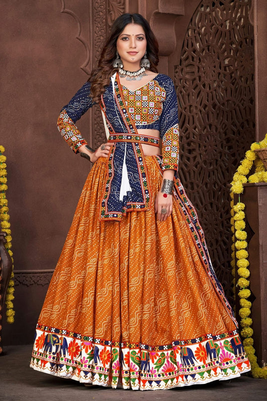 Mustard Embroidery Cotton Silk Navratri Lehenga  NCLD11710190