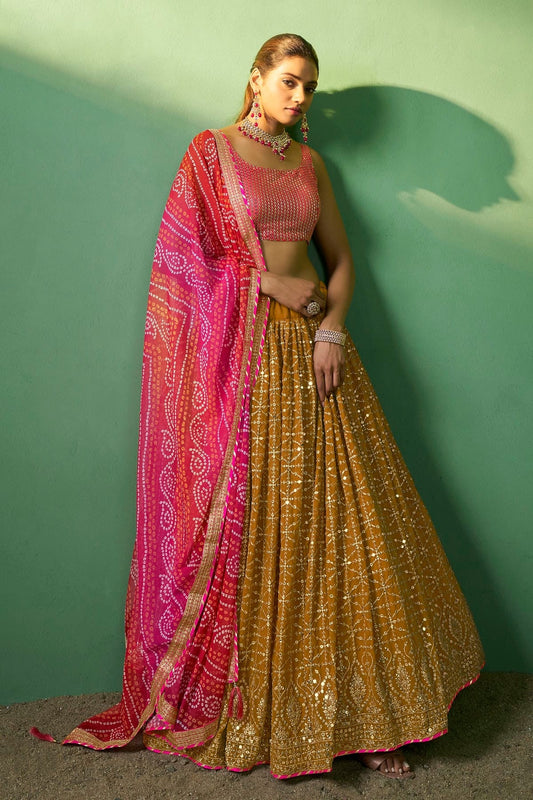 Mustard Embroidery Georgette Lehenga Choli NCLD10810267