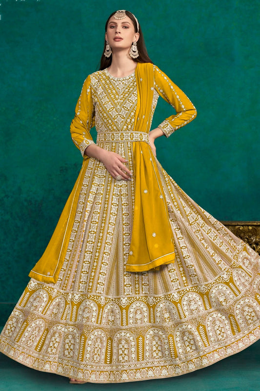 Mustard Faux Georgette Anarkali Suit NCSM10510225