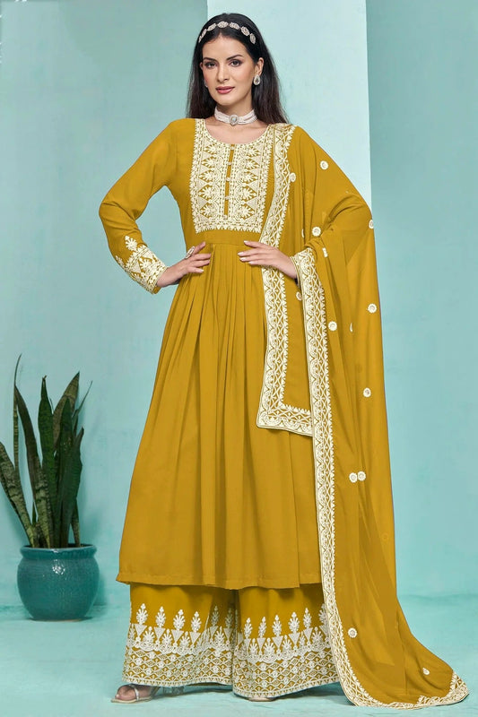 Mustard Faux Georgette Palazzo Pant Suit NCSM10510217