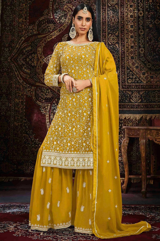 Mustard Faux Georgette Sharara Suit NCSM10510122