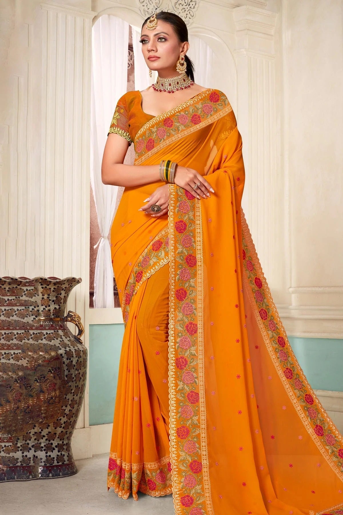 Mustard Georgette Designer Saree NCLC11210359