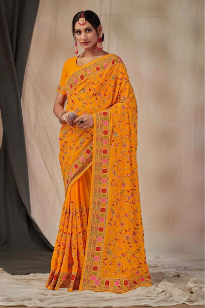 Mustard Georgette Embroidery Saree NCSD11210856